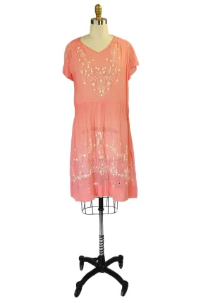 1920s Embroidered Pink Flapper Dress