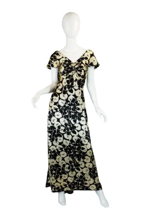 1930s Bold Bias Cut Silk Floral Print Maxi