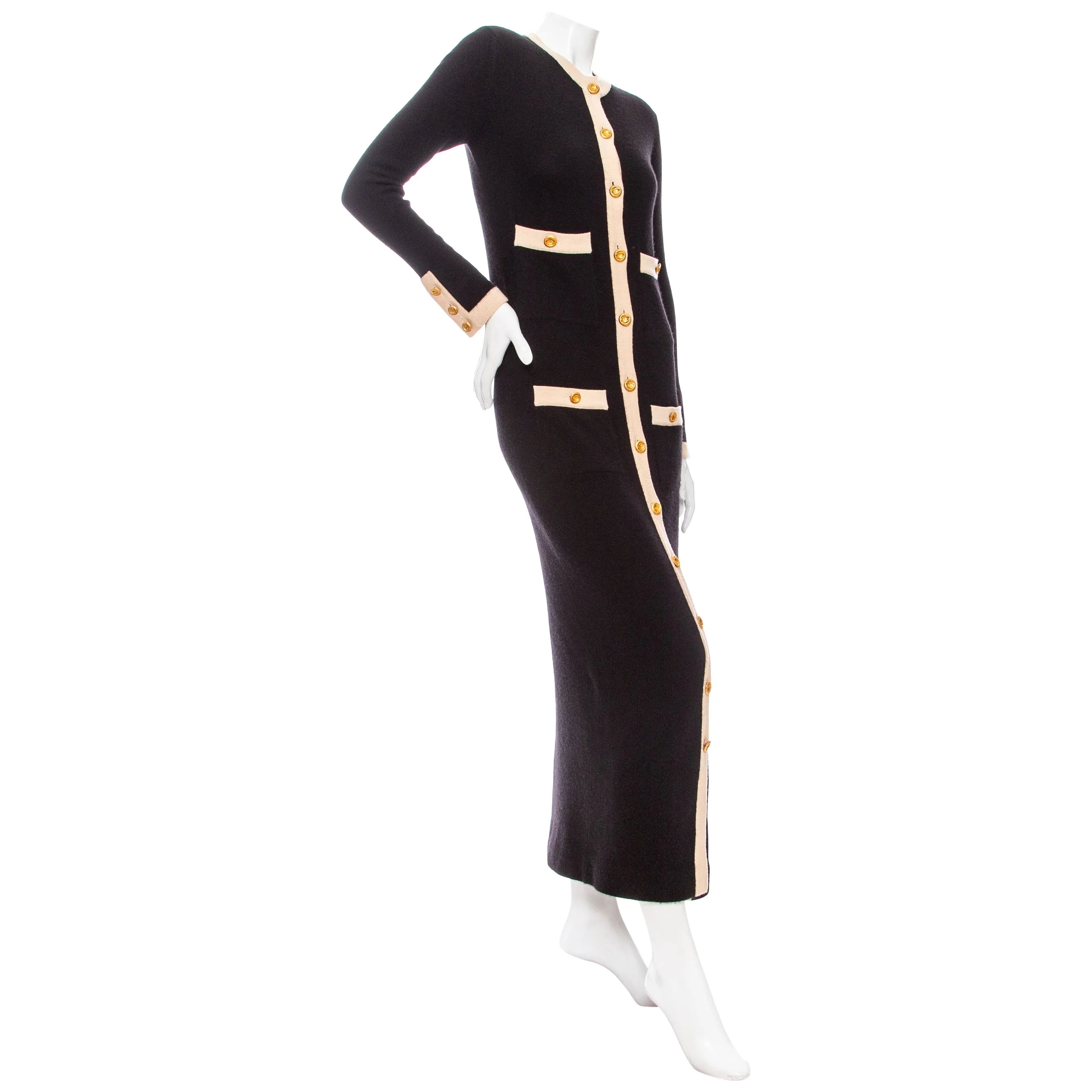 1998 Black and Cream Cashmere Maxi Dress