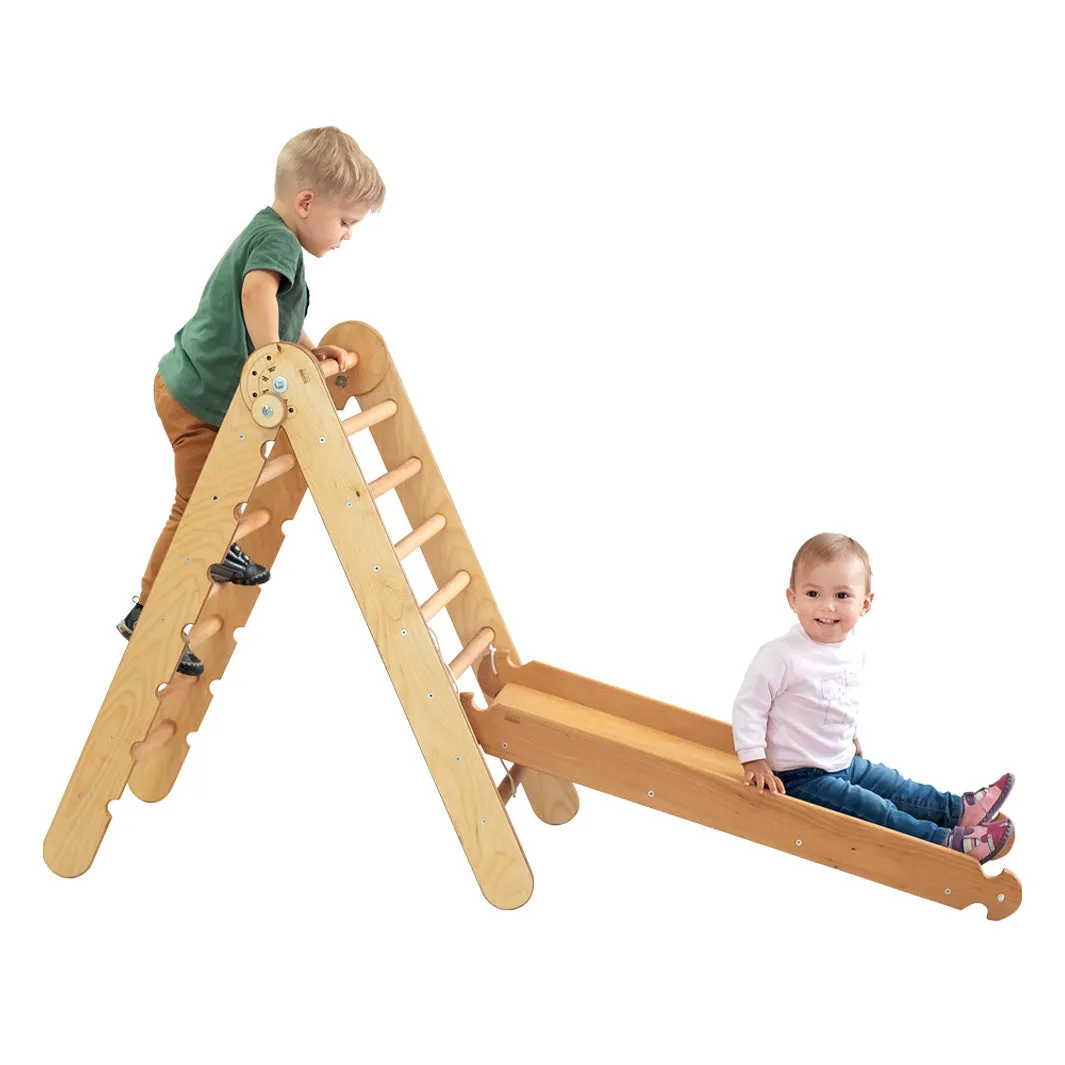 2in1 Montessori Climbing Set: Triangle Ladder   Slide Board/Ramp – Beige