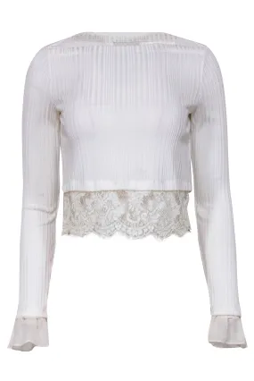 3.1 Phillip Lim - White Ribbed Cropped Blouse w/ Lace & Organza Trim Sz S