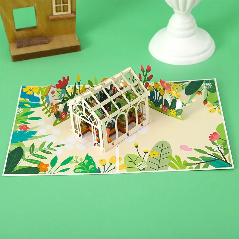 3D Flowers Plant House Handmade Pop Up Greeting Card: Perfect for Thinking of You, Congratulations, Birthday Weddings, or Saying Thank You