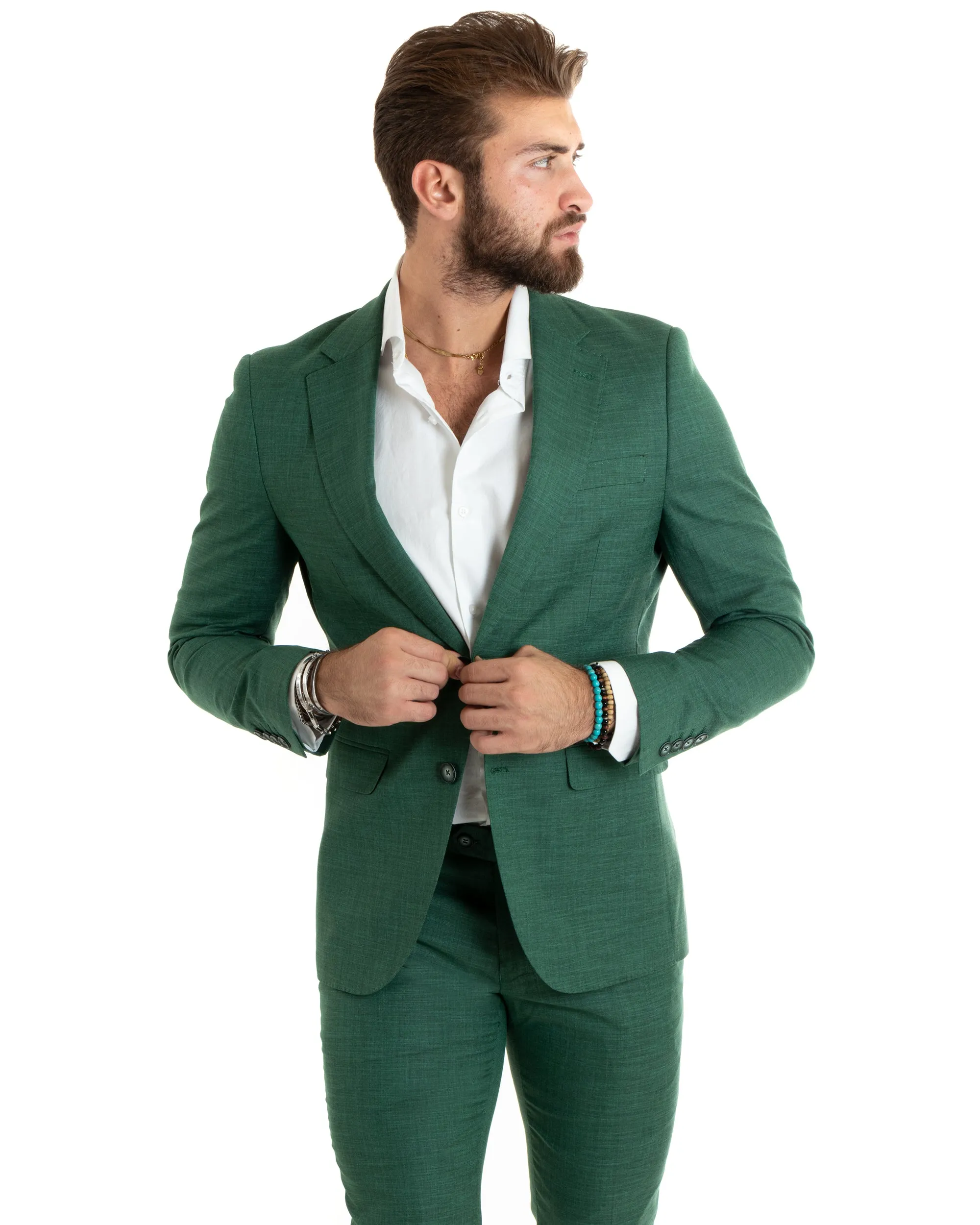 Abito Uomo Monopetto Vestito Completo Giacca Pantaloni Verde Elegante Casual GIOSAL-OU2427A