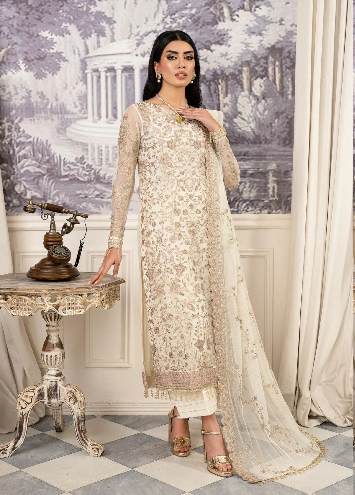 Afsanah by Zarif Embroidered Net 3 Piece Unstitched Suit ZF24AF ZAF-03 NEELAM