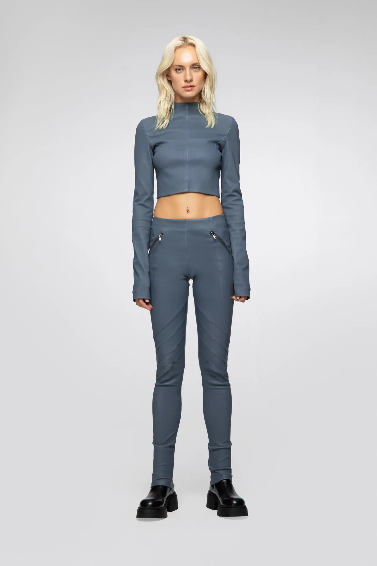 Agata - Indigo Leather Top