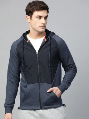 Alcis Men Blue Colourblocked Hooded Sweatshirt