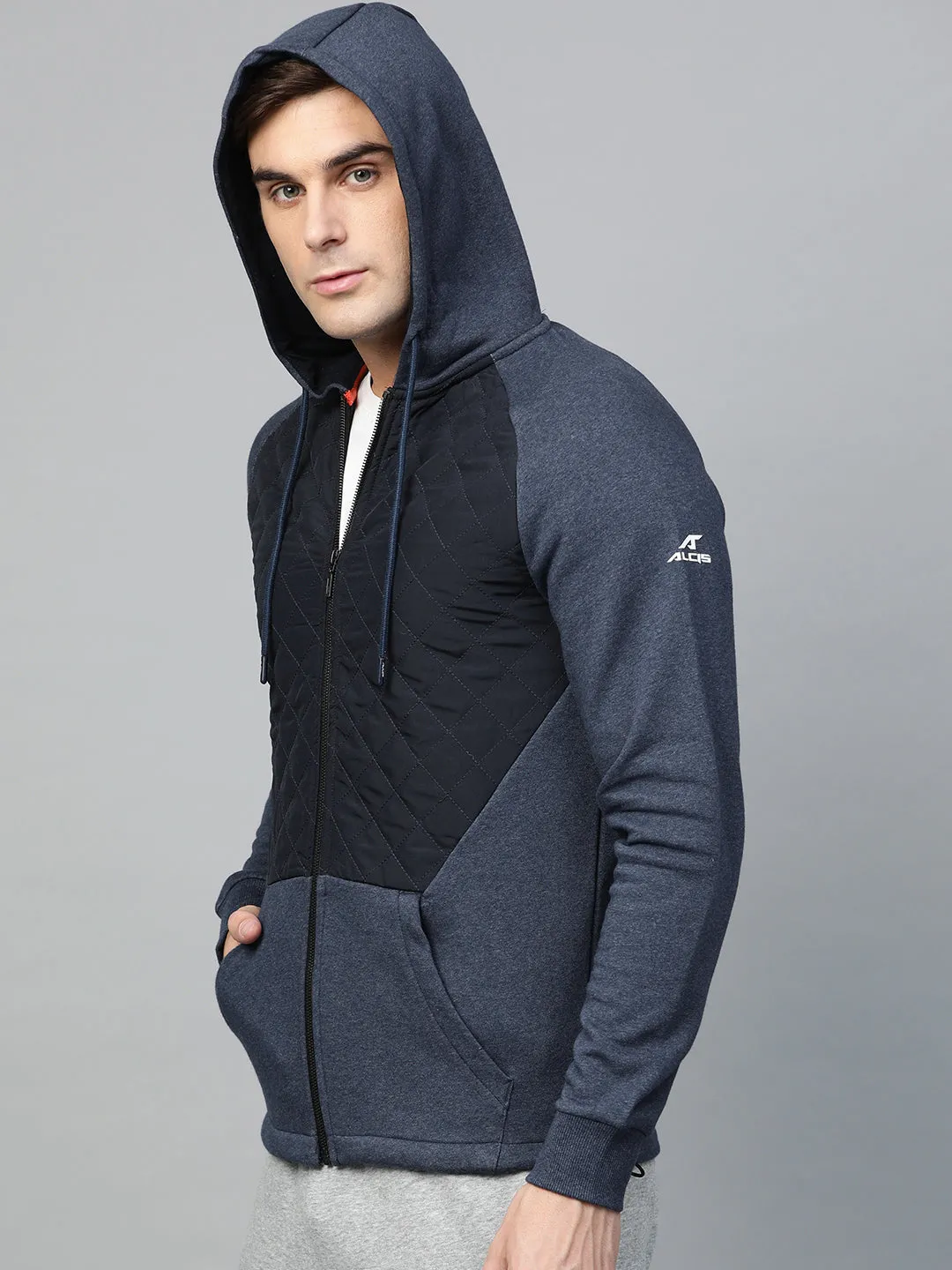 Alcis Men Blue Colourblocked Hooded Sweatshirt