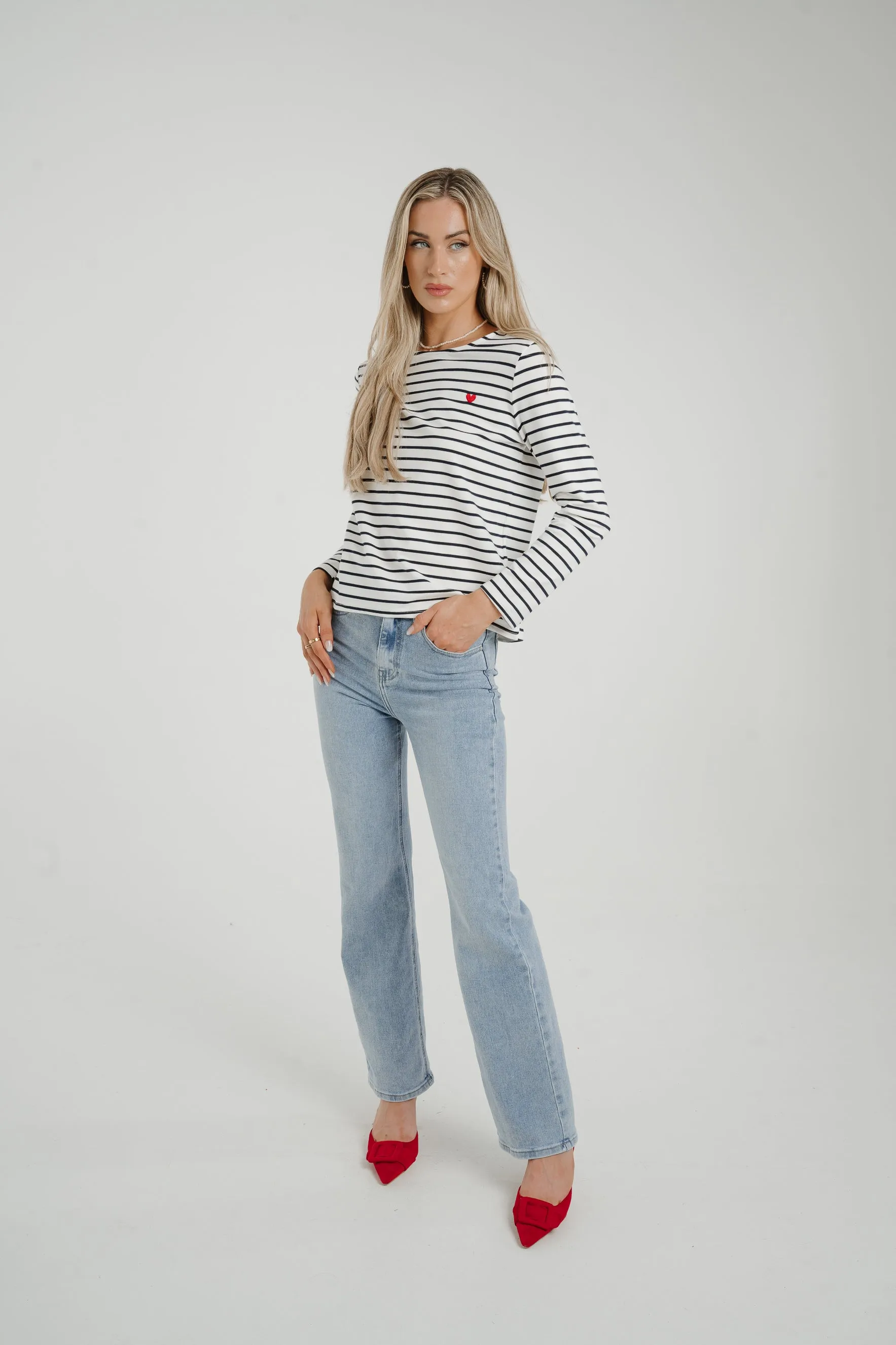 Ally Stripe Top With Heart In Navy Mix