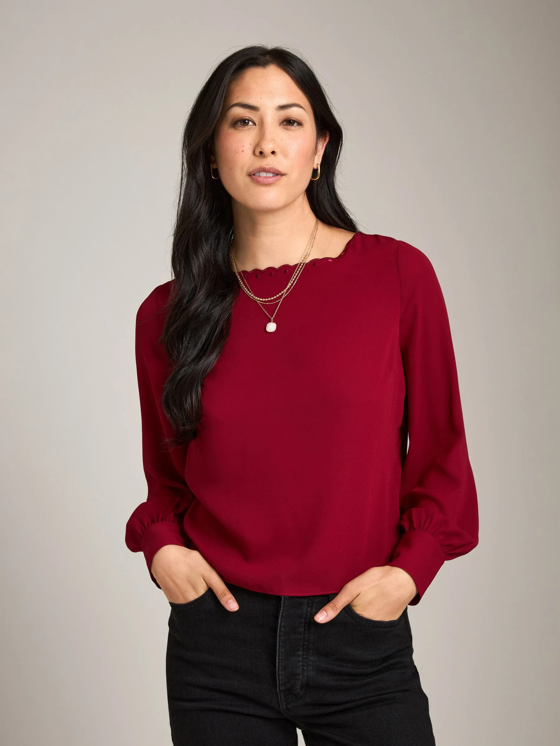 Alora Scallop Boat Neck Blouse