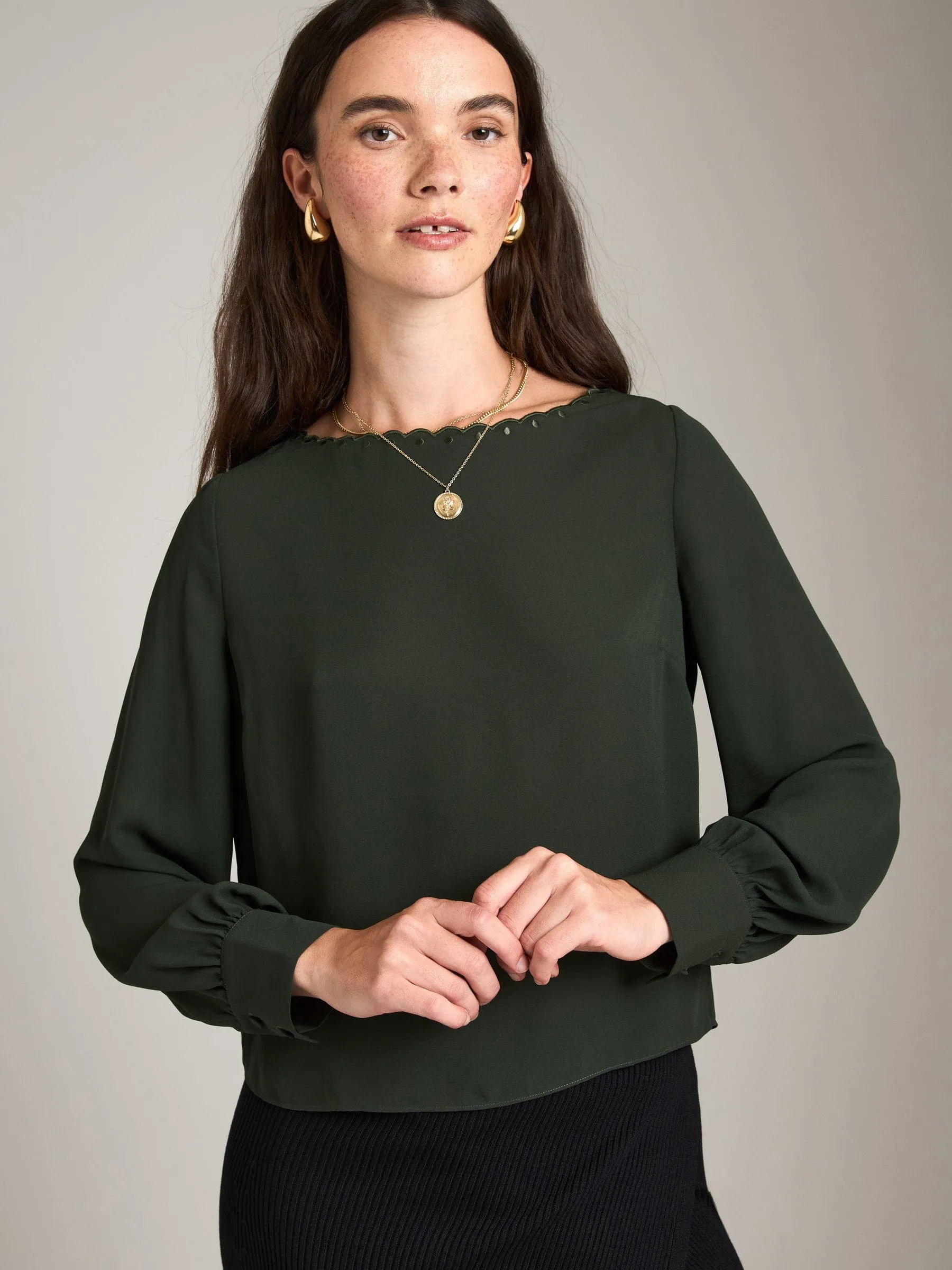 Alora Scallop Boat Neck Blouse