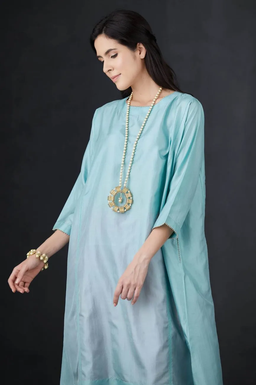 Aqua And Pink Embroidered Tunic Set