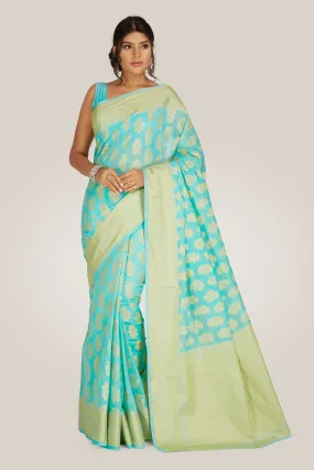 Aqua Blue Traditional Silk Saree