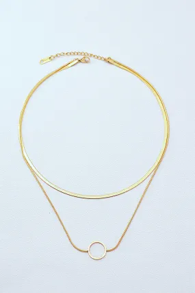 Around the Clock Circle Pendant Double Layered Necklace