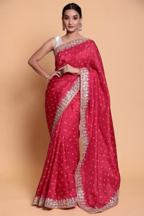 Bandhej Gajji silk Saree with Gota Patti work.