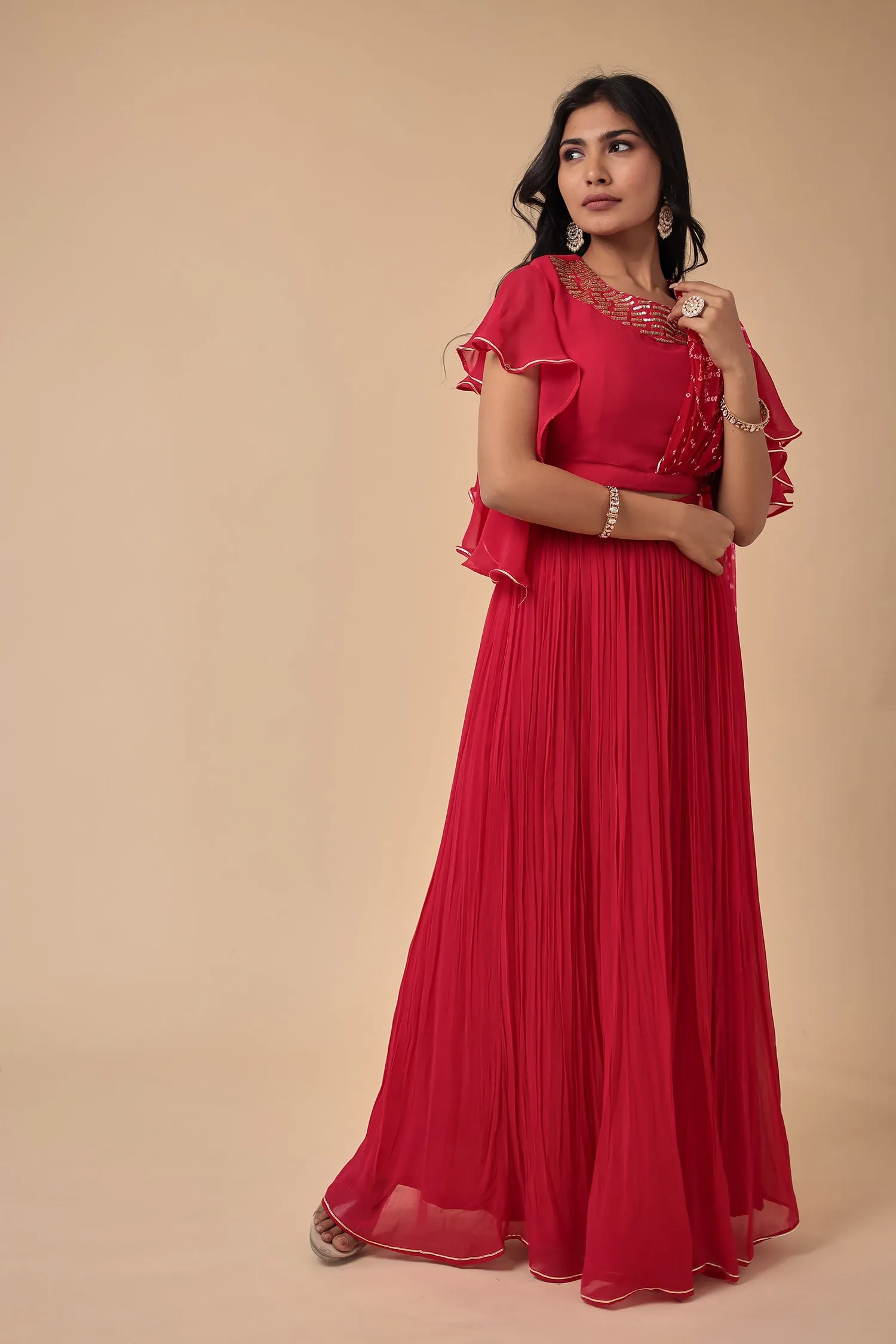 Bandhej Georgette Indowestern with Embroidered work