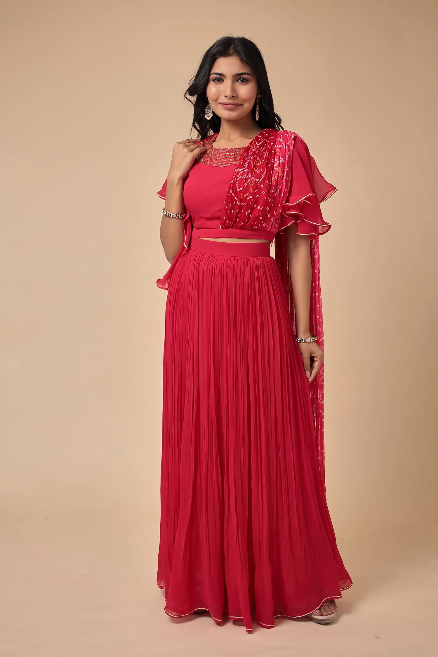 Bandhej Georgette Indowestern with Embroidered work