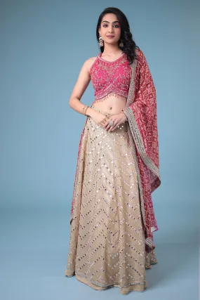 Bandhej Georgette Lehenga with Mirror and Sequins work