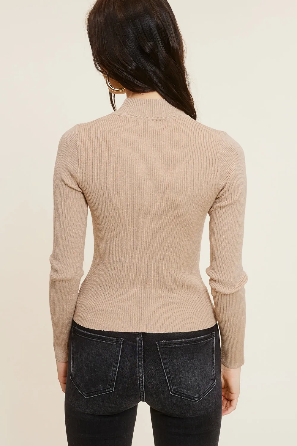 Beige Mock Neck Long Sleeve