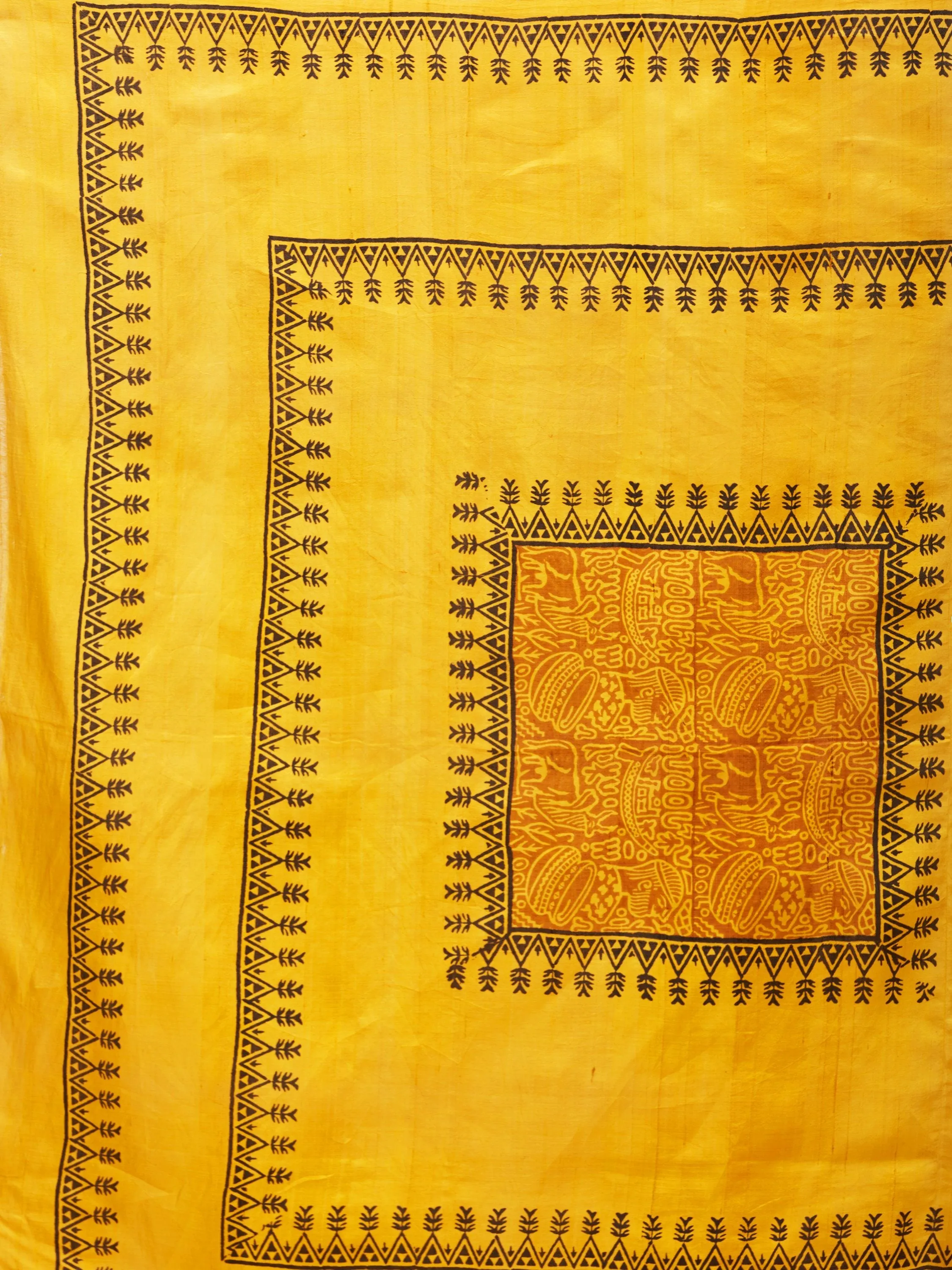 Black and Yellow Block Printed Pure Silk Saree