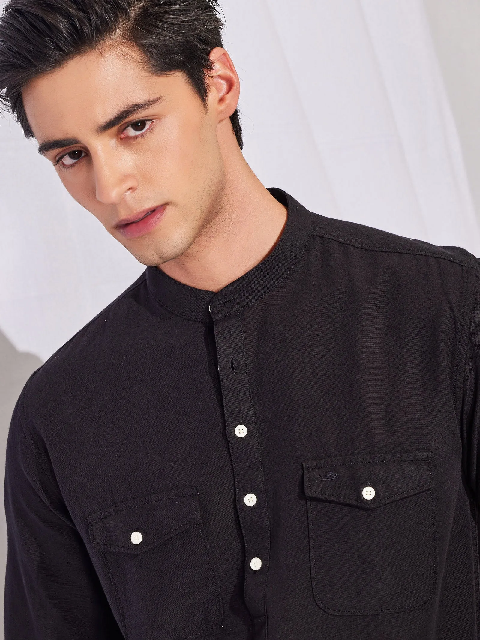 Black Double Pocket Kurta