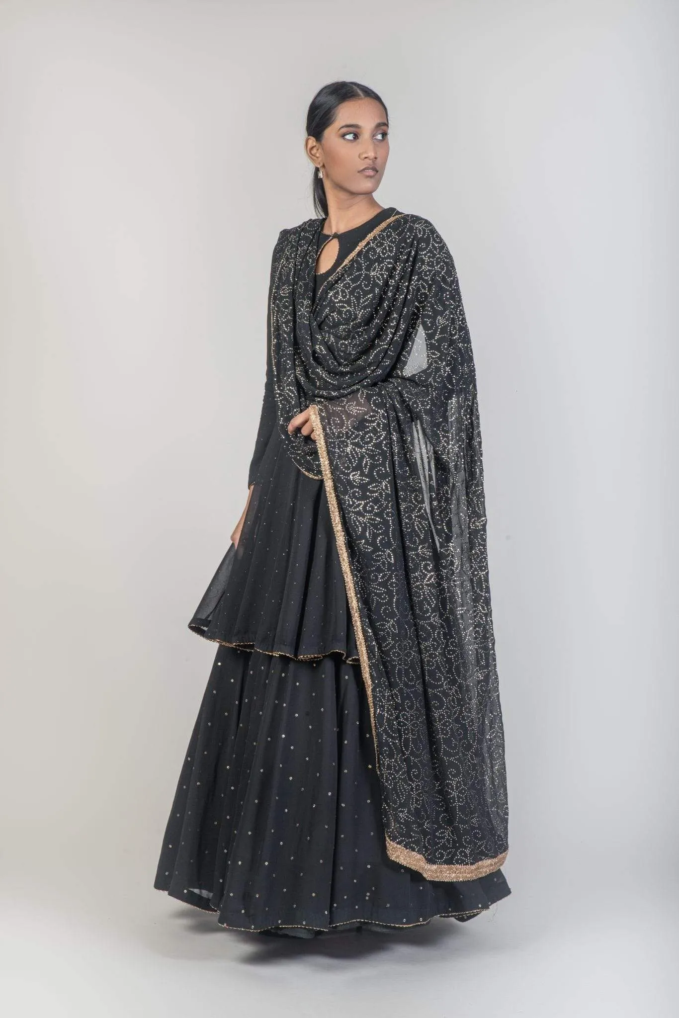 Black Georgette Embroidered Lehenga