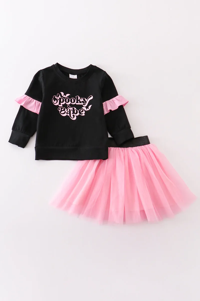 Black halloween spooky babe skirt set