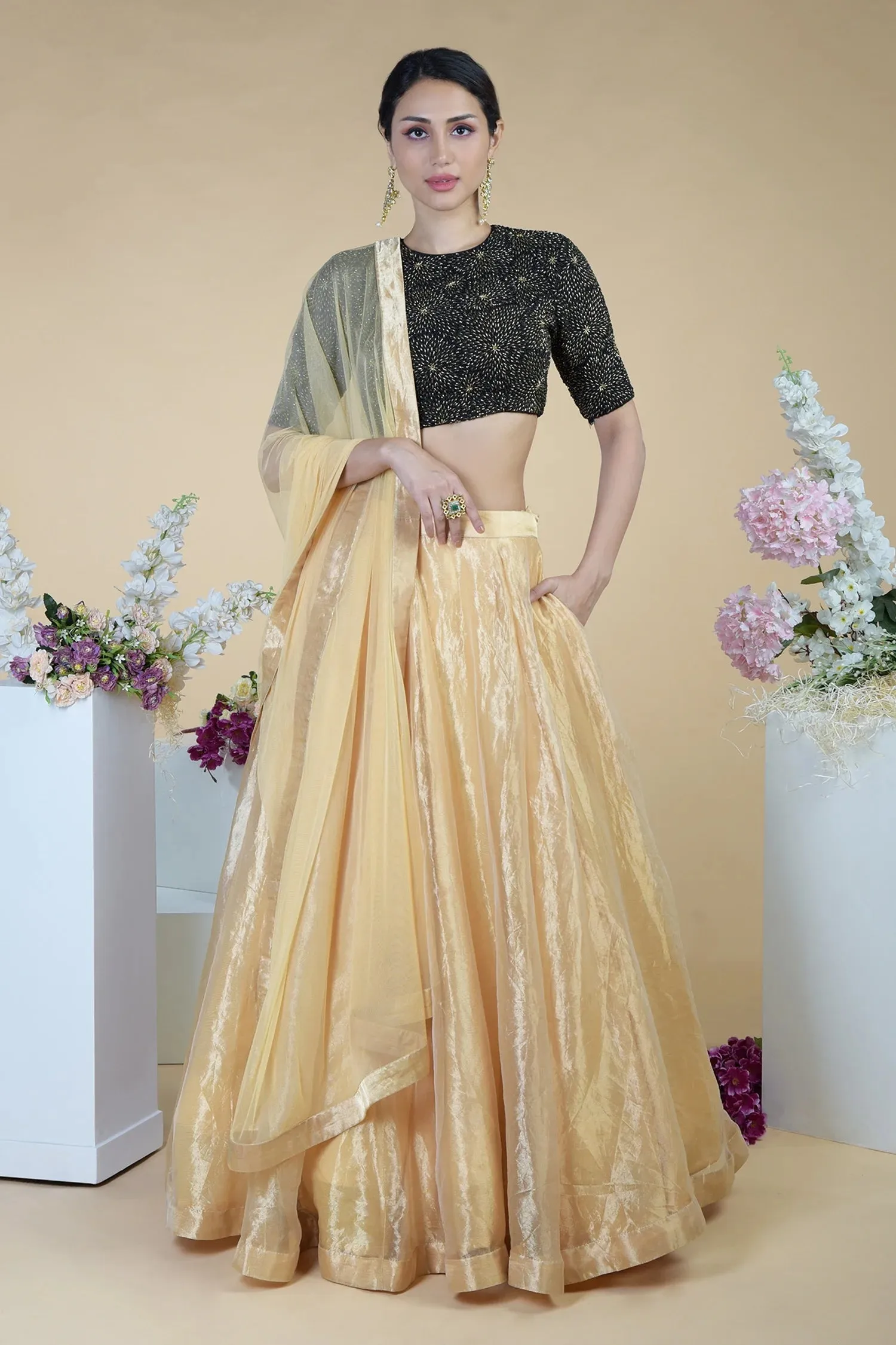 Black Tissue Lehenga Set