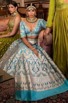 Blue Banarasi Lehenga Set