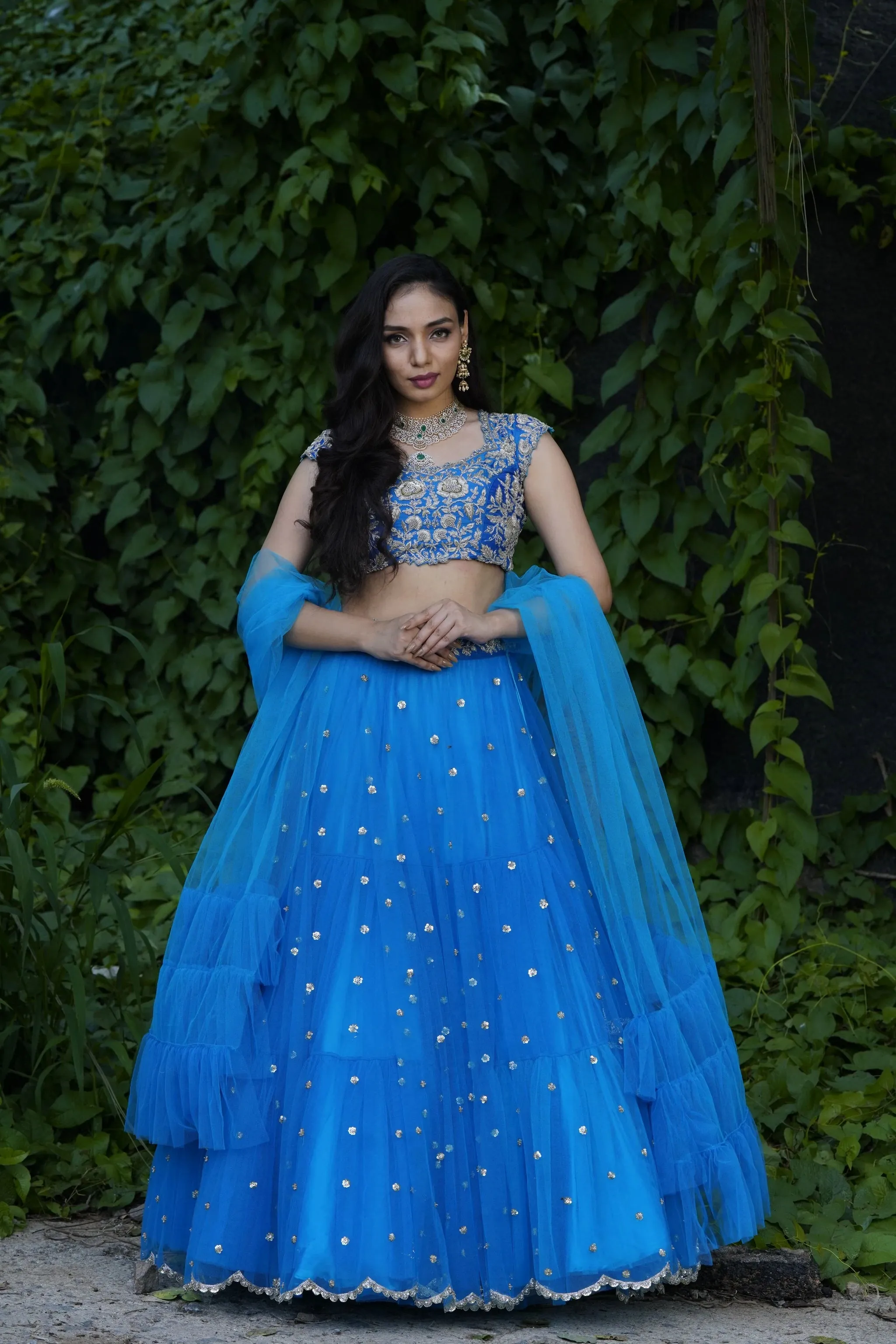 Blue Raw Silk Lehenga Set