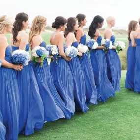 Blue Simple Formal Chiffon Floor Length  Bridesmaid Dresses,Bridesmaid Gown ,WGY0149