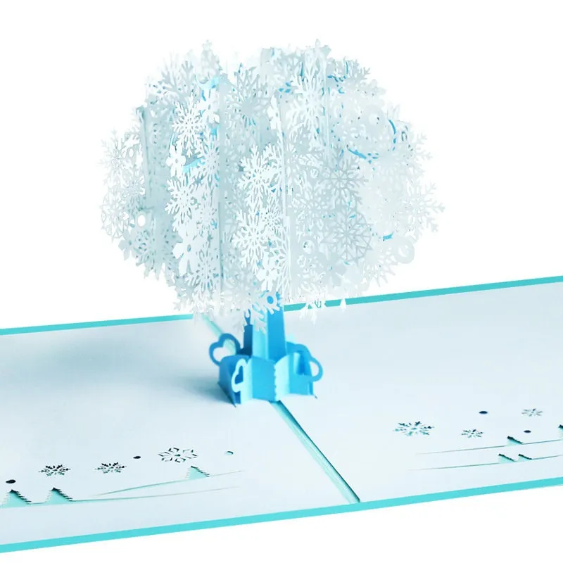 Blue Snowflake Tree 3D Pop Up Handmade Greeting Card - Perfect for Birthday Wishes Card Thinking of You, Congrats, & Thank You wishes!