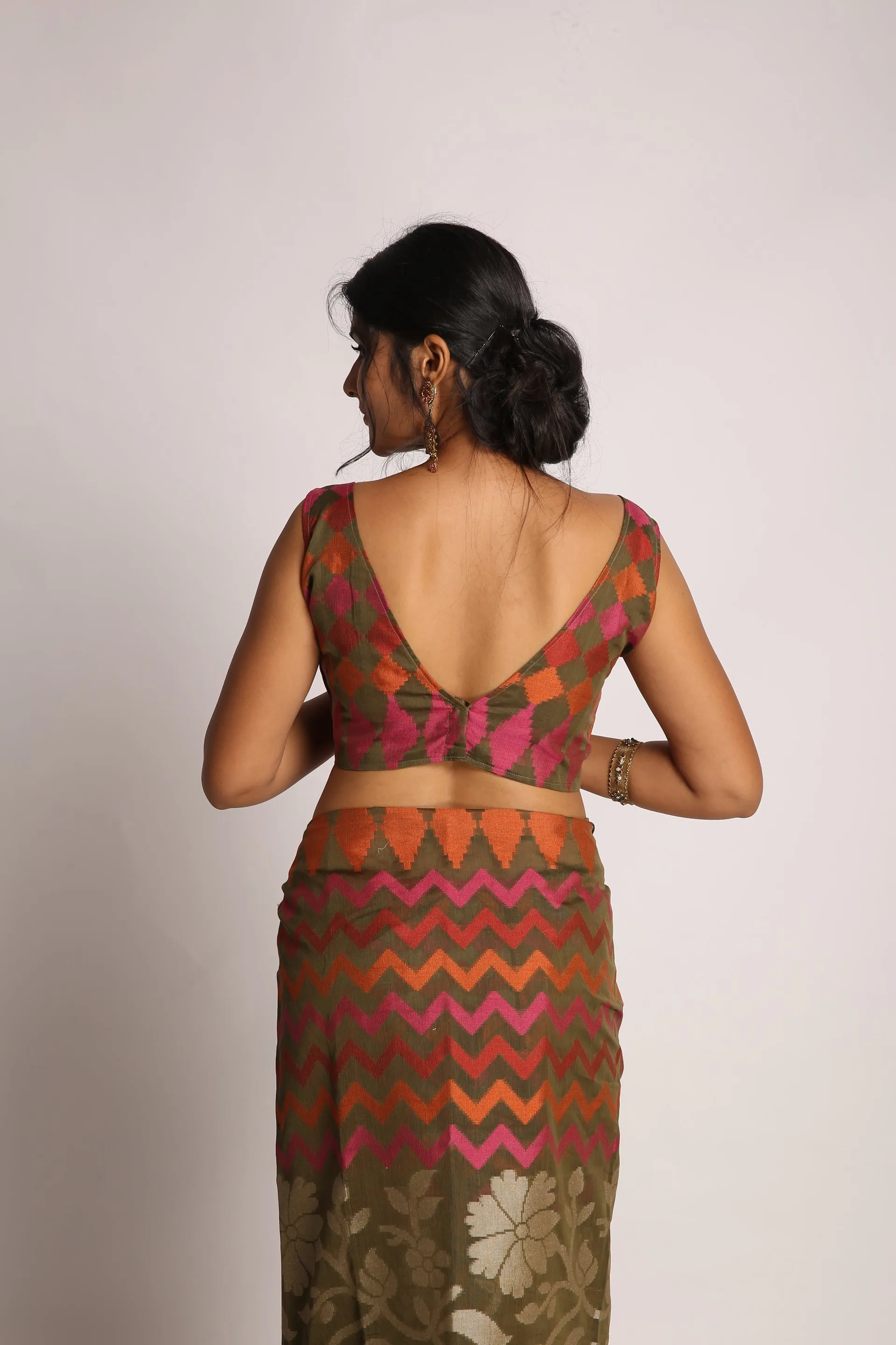 Brown Zig and Zag Saree