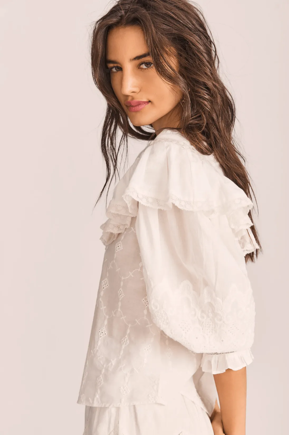 Bunnie Embroidered Lace Trimmed Blouse