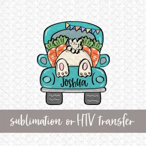 Bunny in Truck - Name Optional - Sublimation or HTV Transfer