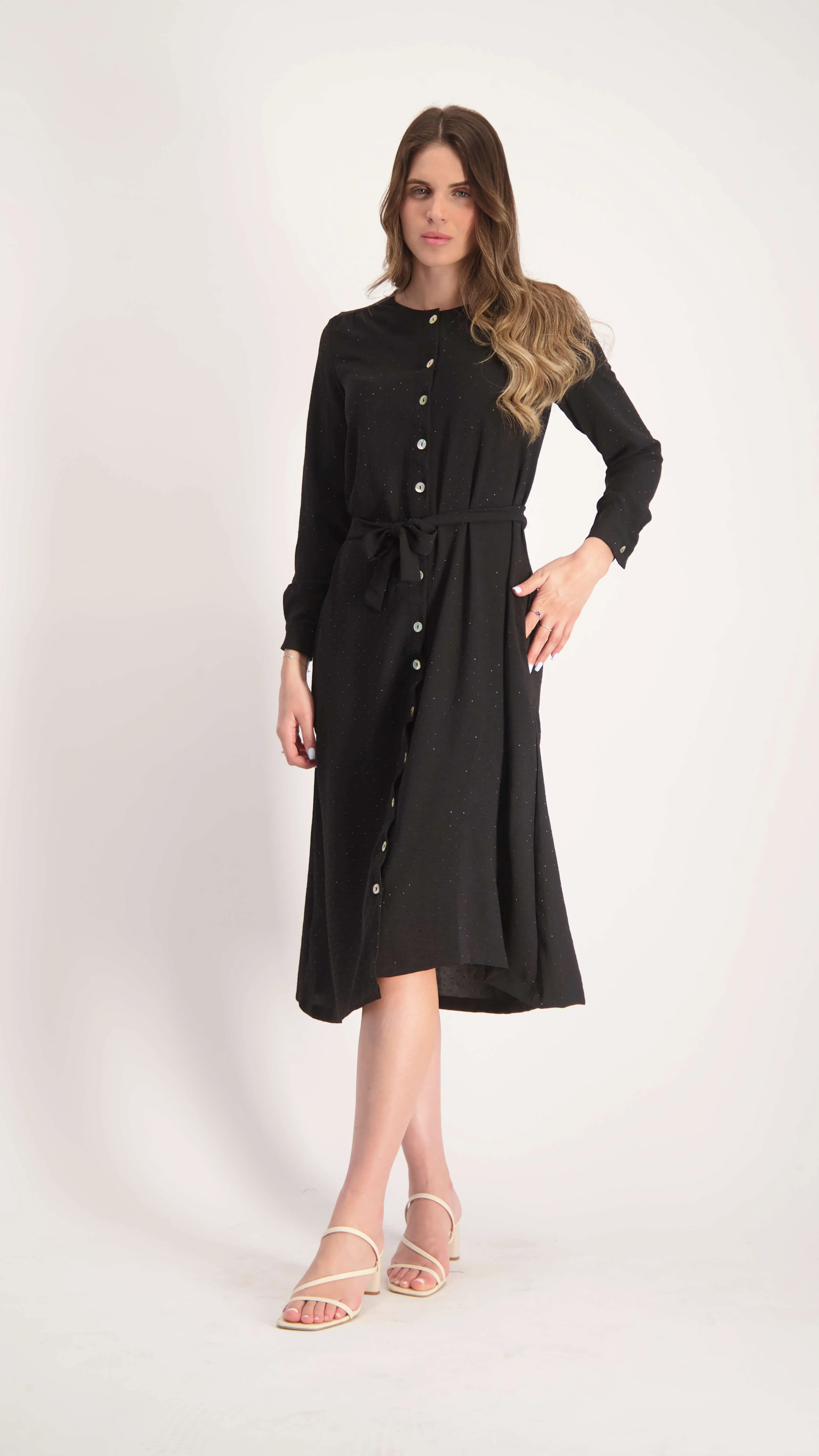 Button Dress With Belt / Black Nitti