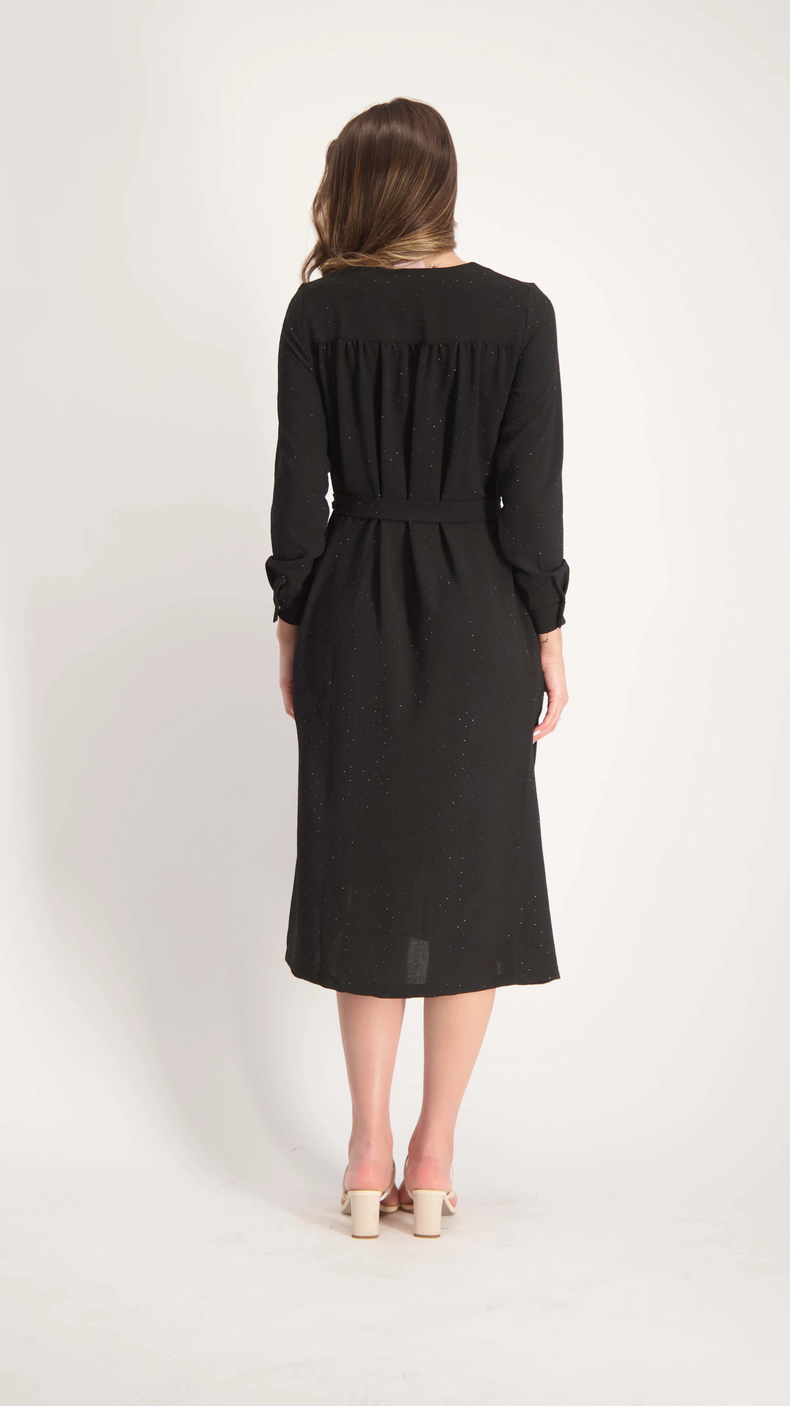 Button Dress With Belt / Black Nitti