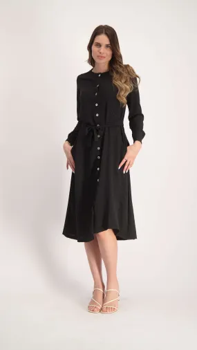 Button Dress With Belt / Black Nitti