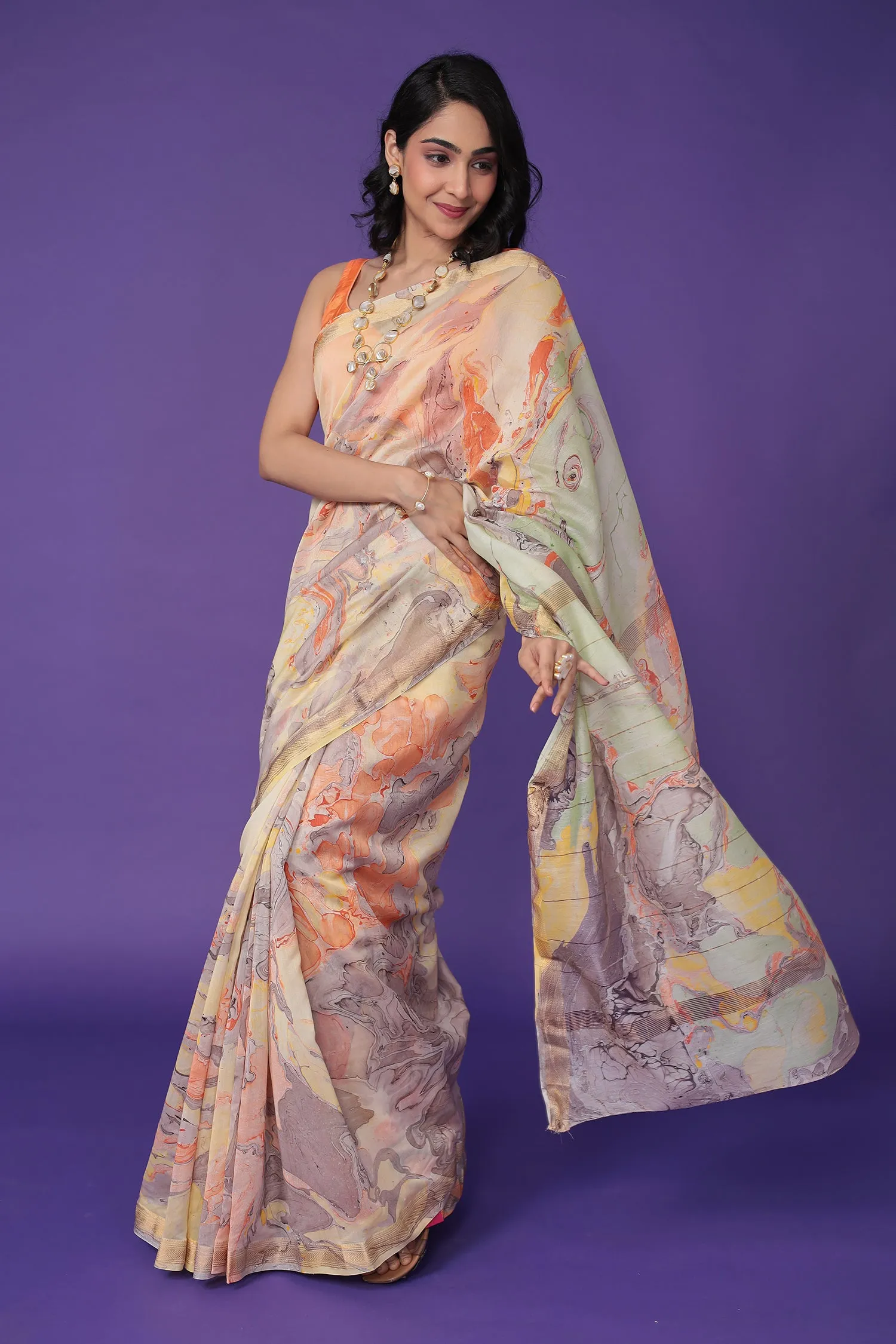 Chanderi Saree with Marble Print