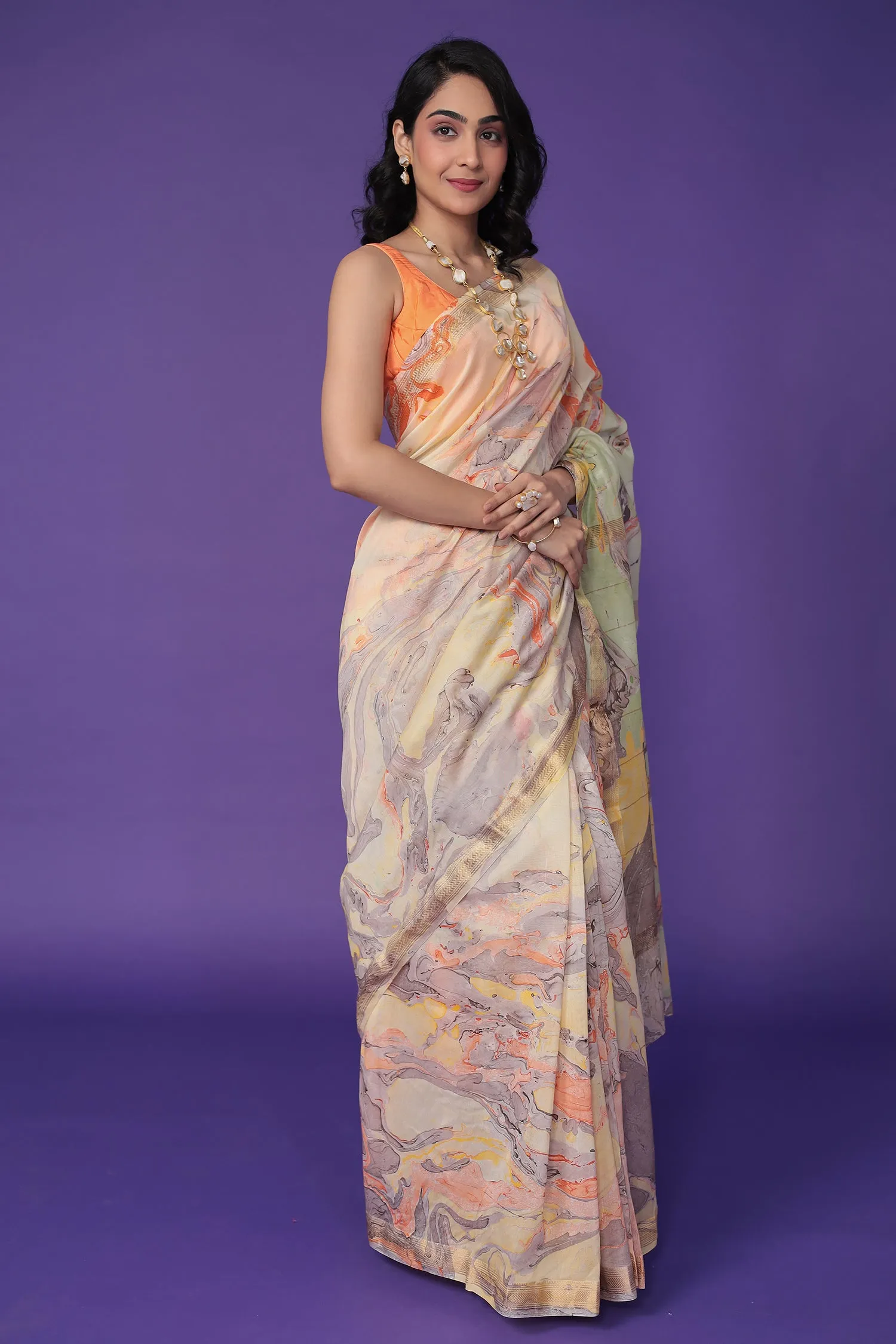 Chanderi Saree with Marble Print