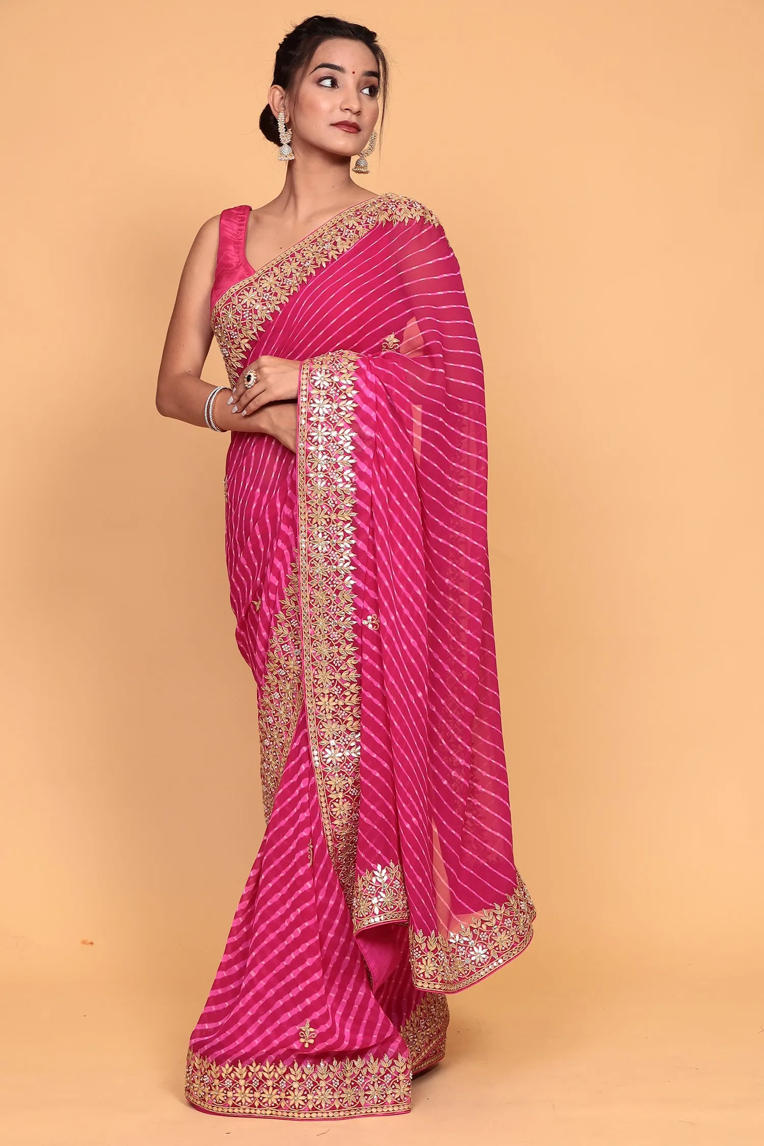 Chiffon Saree with Gota Patti, Mothra work.