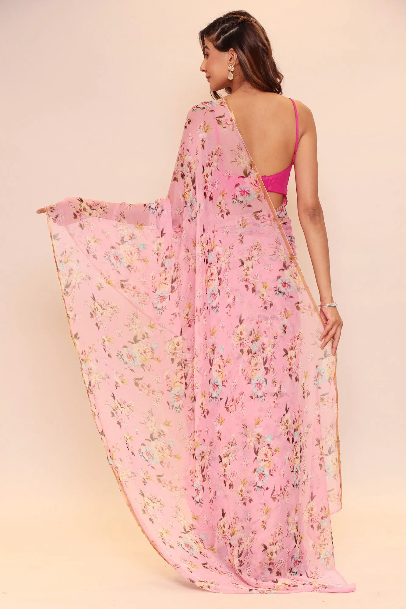 Digital Floral Printed Chiffon Saree