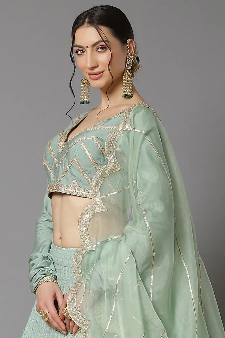 Dust Green Lehenga Set