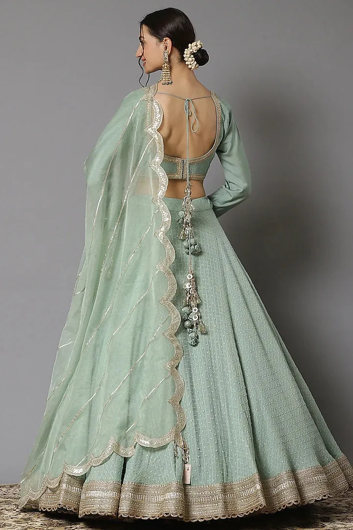 Dust Green Lehenga Set