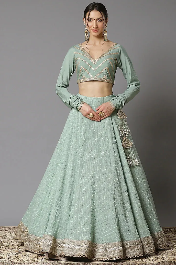 Dust Green Lehenga Set