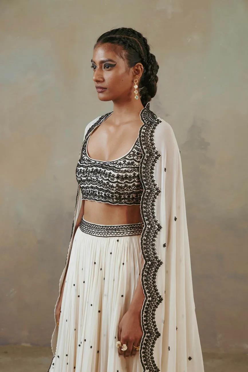 Ebony And Ivory Scalloped Lehenga Set