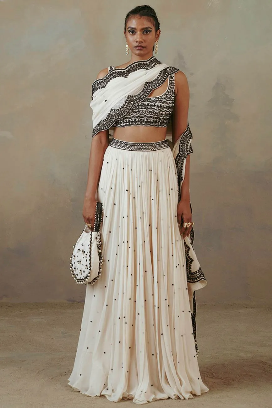 Ebony And Ivory Scalloped Lehenga Set