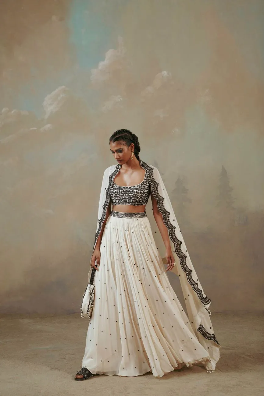 Ebony And Ivory Scalloped Lehenga Set