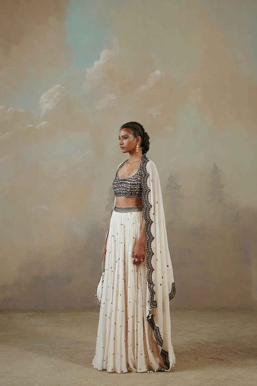 Ebony And Ivory Scalloped Lehenga Set