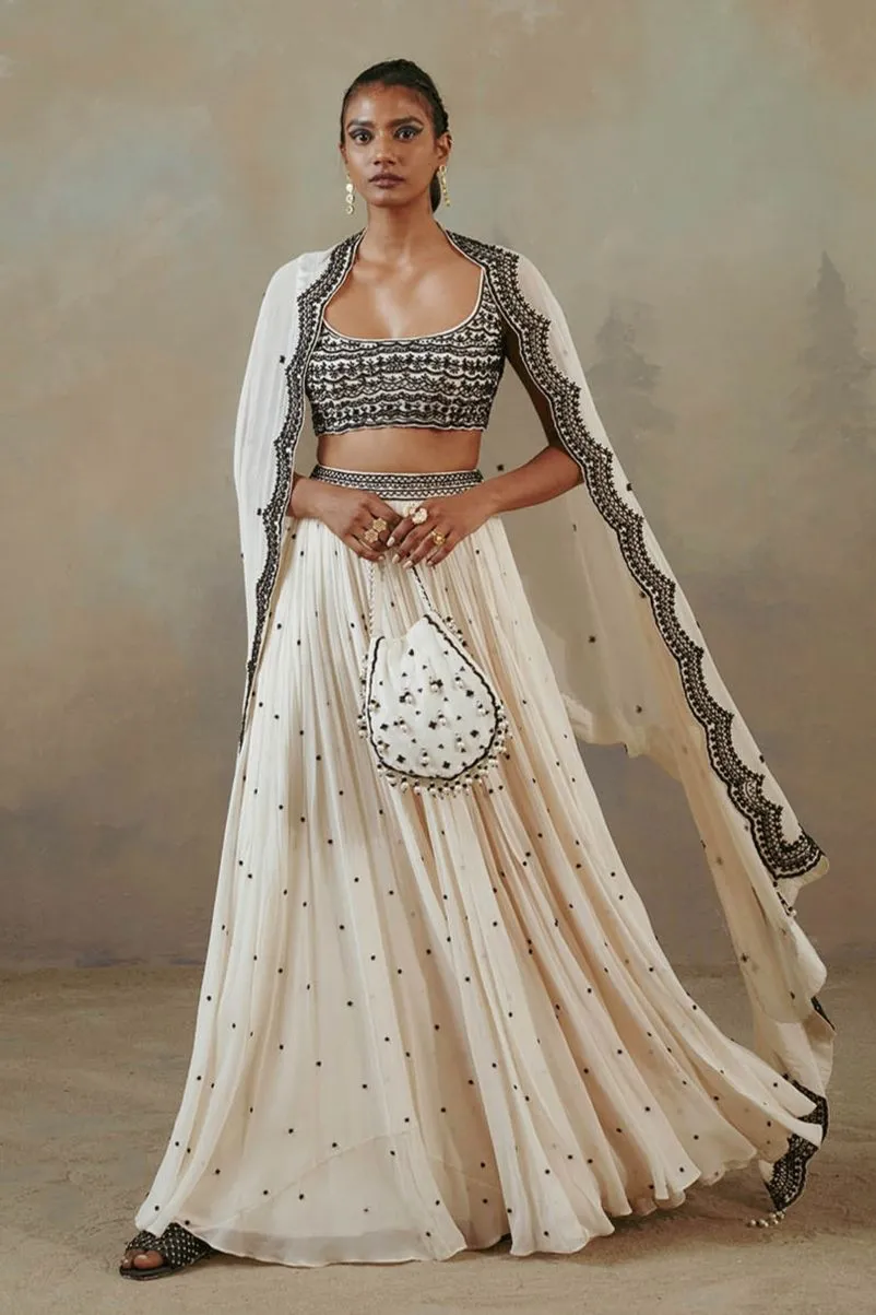 Ebony And Ivory Scalloped Lehenga Set