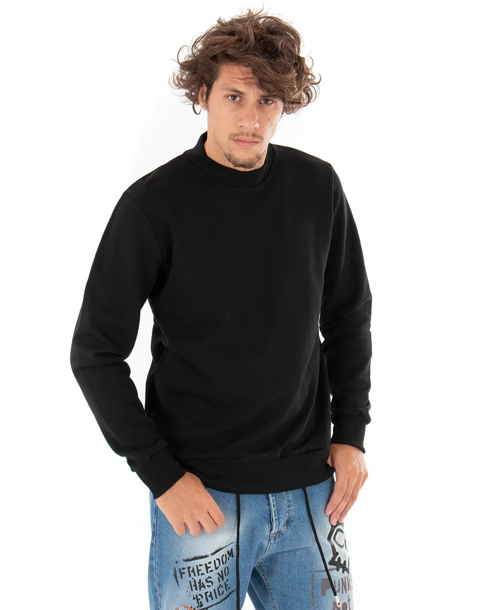 Felpa Uomo Girocollo Maglia Con Stampa Nero Regular Fit GIOSAL-F2820A